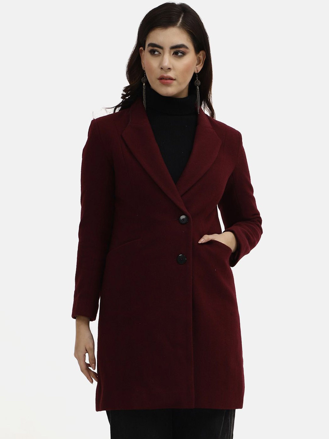 

Owncraft Women Notched Lapel Double Breasted Overcoat, Maroon