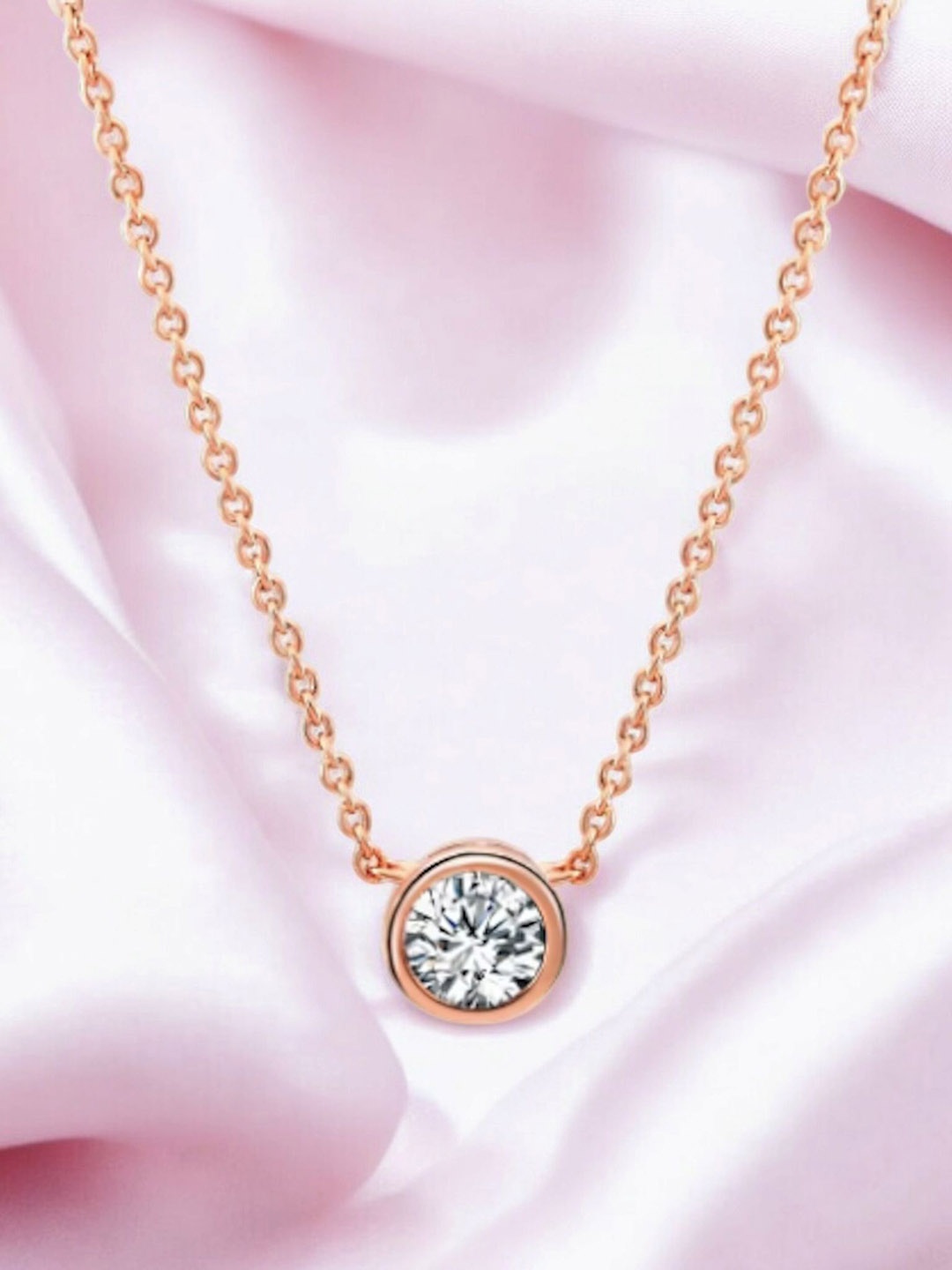 

Nilu's Collection Rose Gold-Plated Cubic Zirconia Studded Circular Pendant with Chain