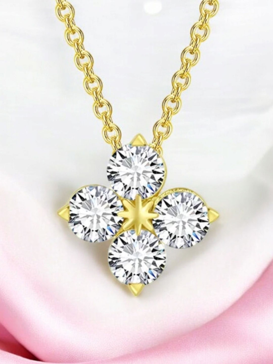 

Nilu's Collection Gold-Plated Cubic Zirconia Studded Square Pendant