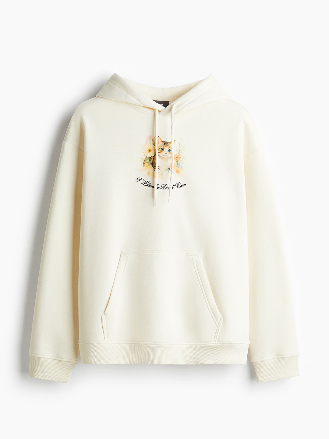 

H&M Loose Fit Printed Hoodie, Beige