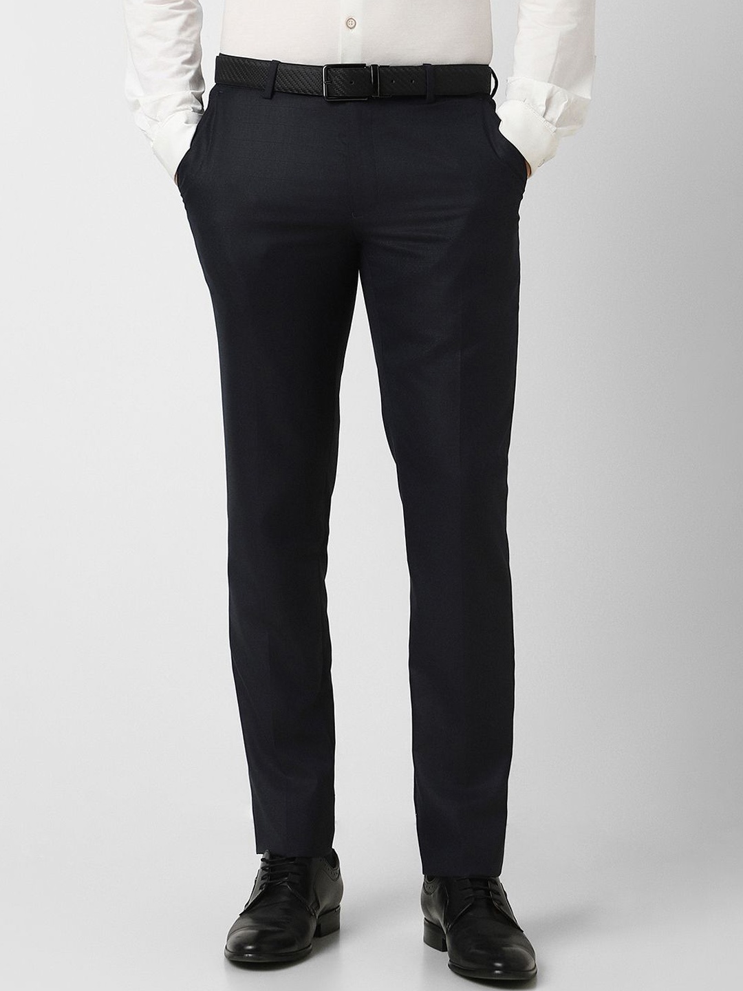 

Peter England Men Checked Mid-Rise Slim Fit Formal Trouser, Charcoal