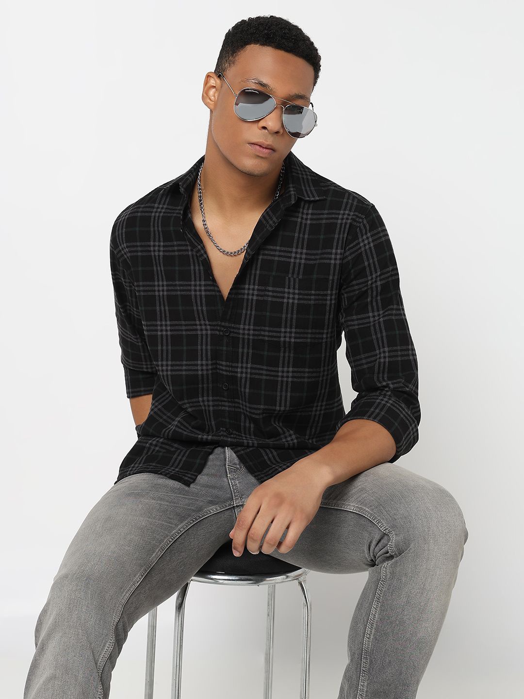 

R&B Men Tartan Checks Opaque Checked Casual Shirt, Green