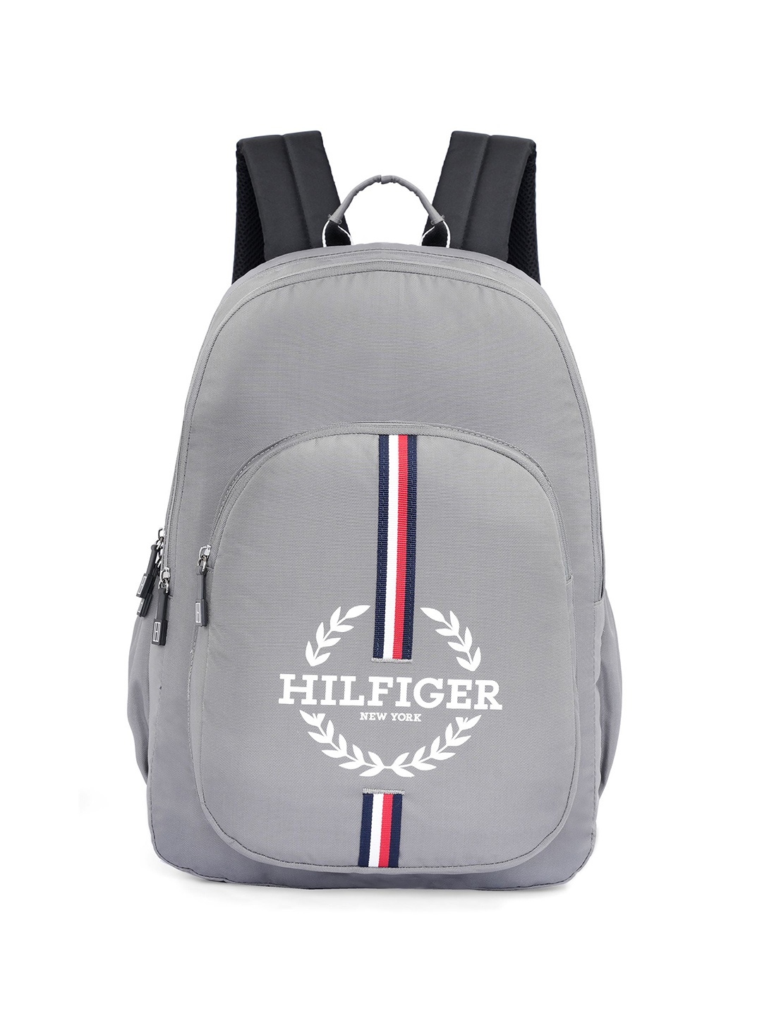 

Tommy Hilfiger Unisex Brand Logo Printed Backpack With Rain Cover, Grey