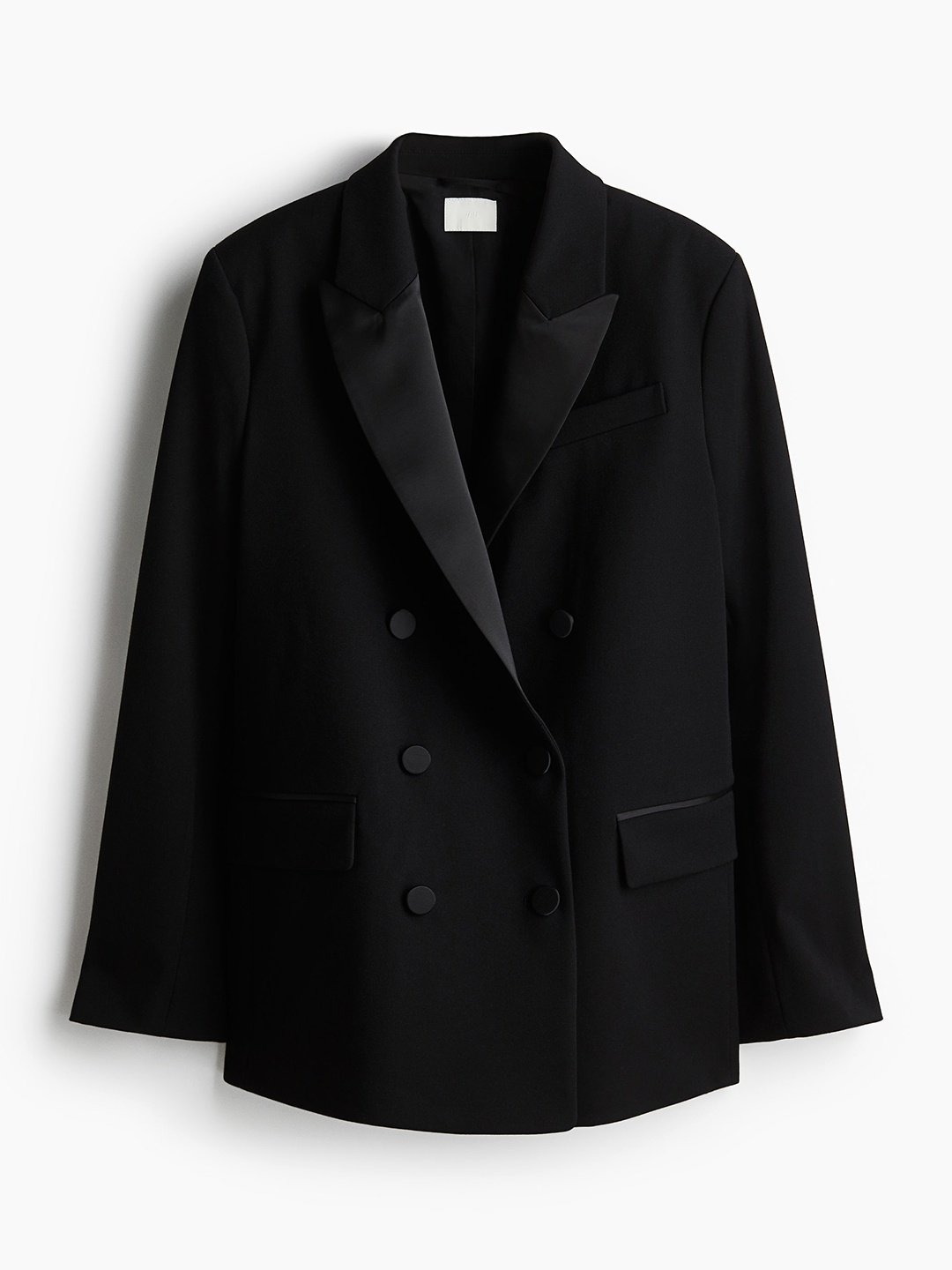 

H&M Double-Breasted Tuxedo Blazer, Black