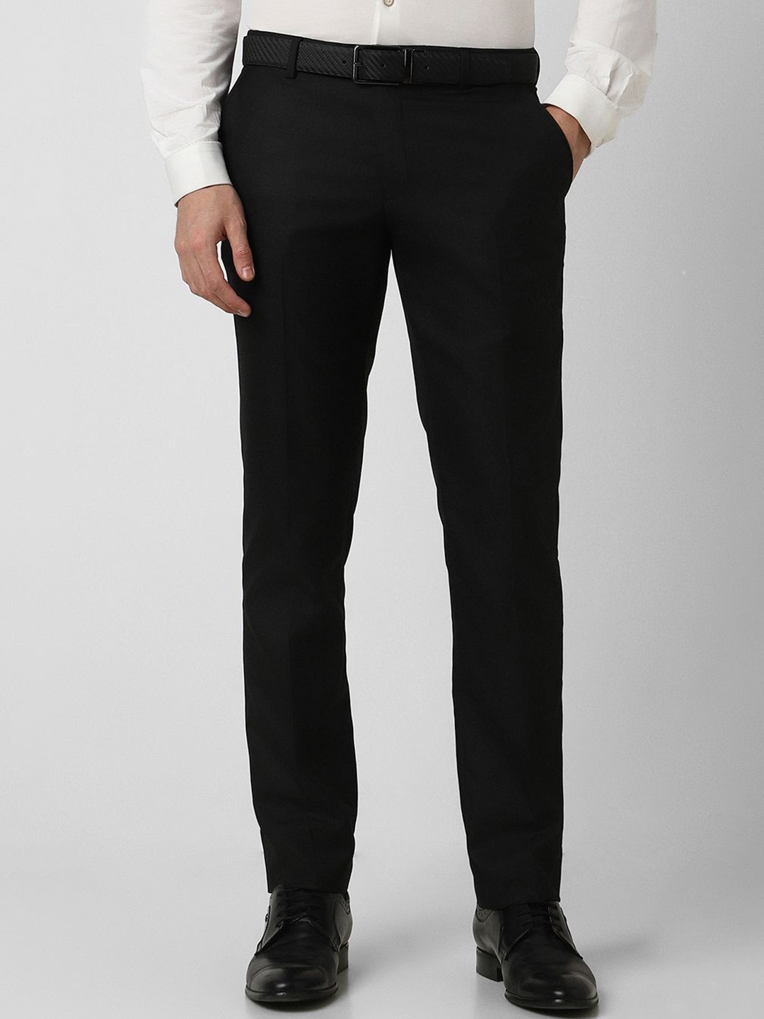 Peter England Men Mid-Rise Slim Fit Formal Trousers, Black