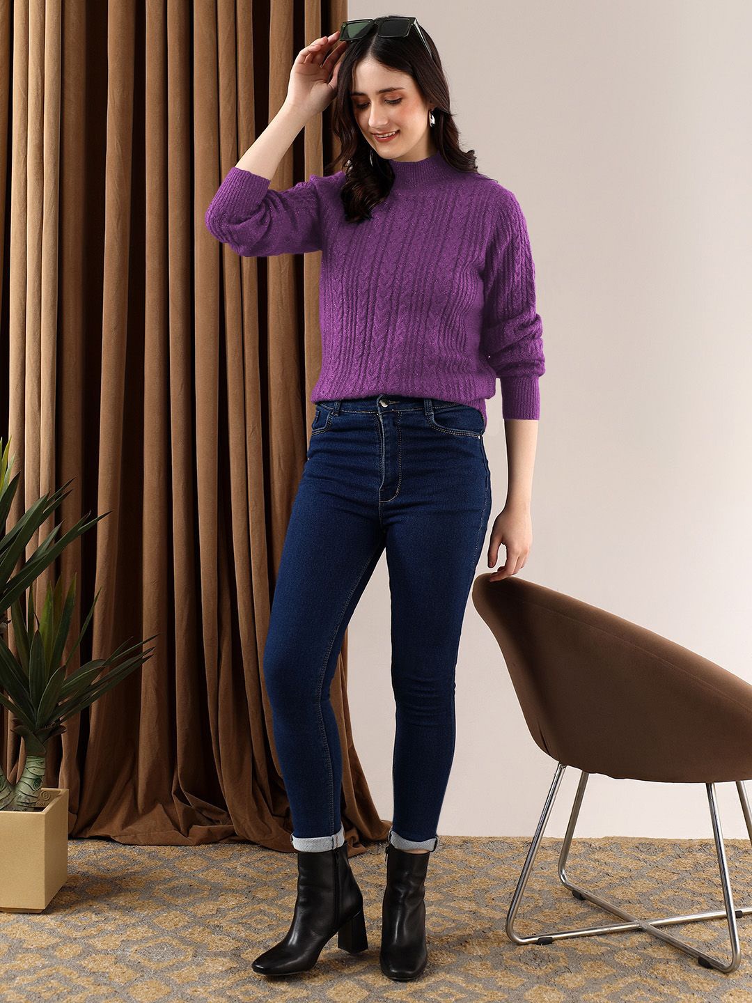 

Kotty Women Cable Knit Pullover, Purple