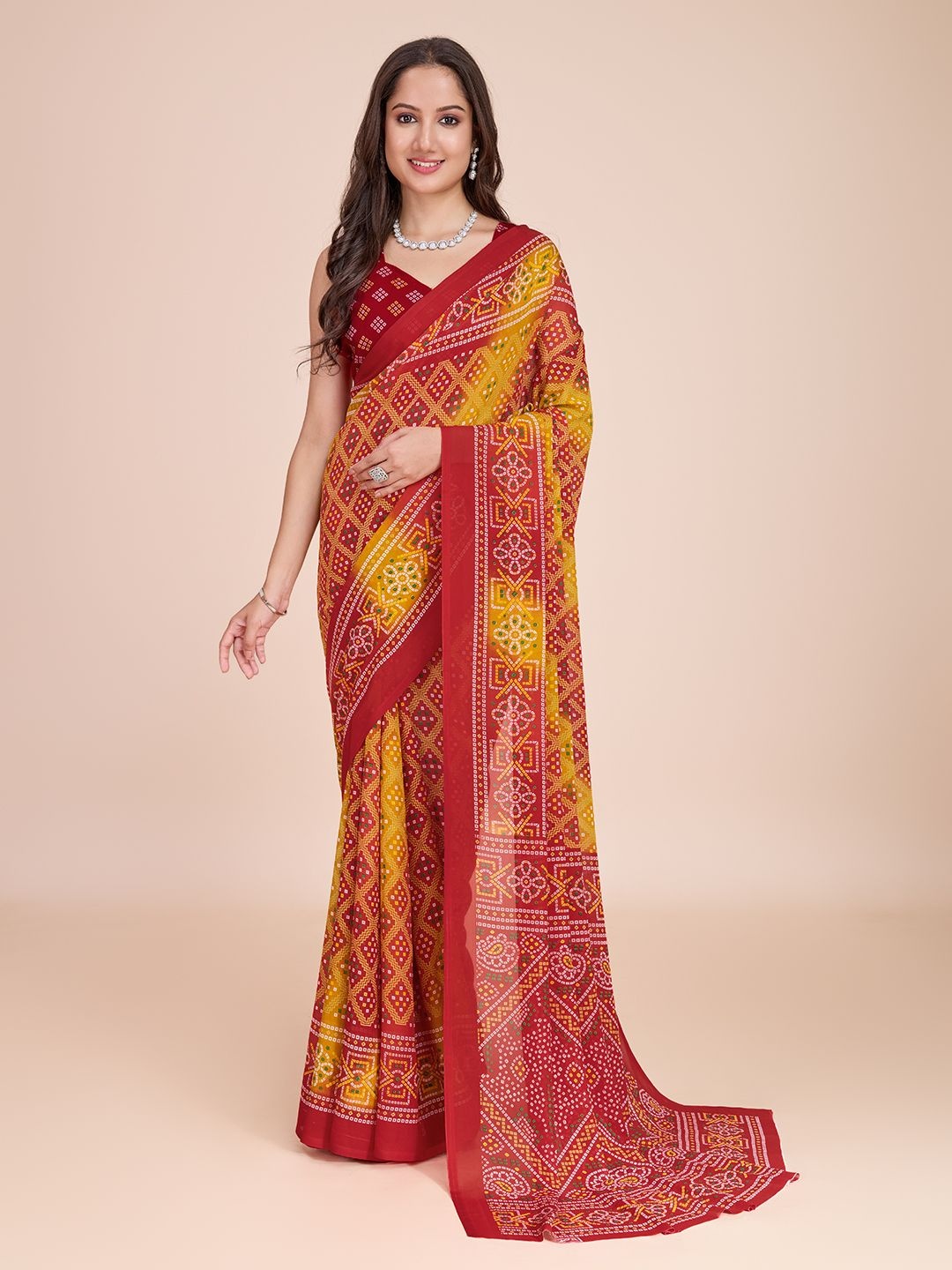 

KALINI Bandhani Printed Saree, Mustard