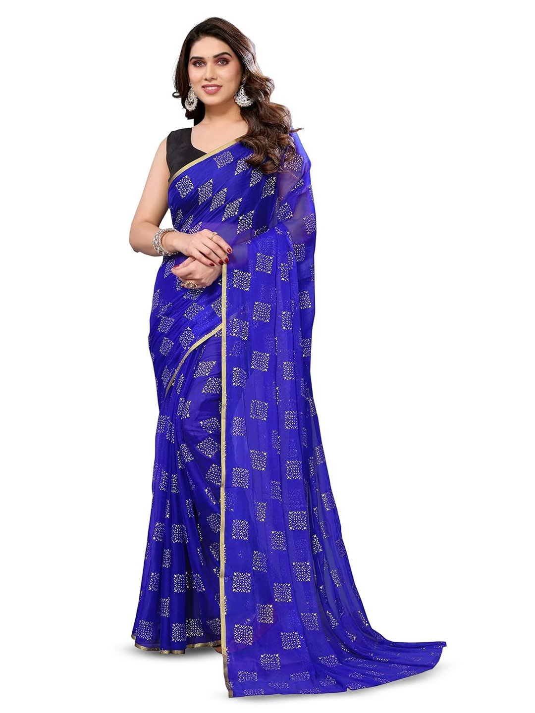 

SWADESI STUFF Printed Pure Georgette Saree With Blouse Piece, Blue