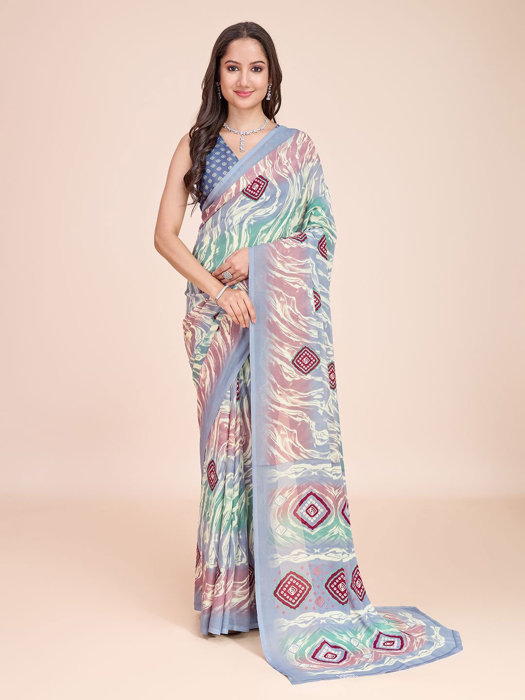 

KALINI Geometric Printed Daily Wear Saree, Grey