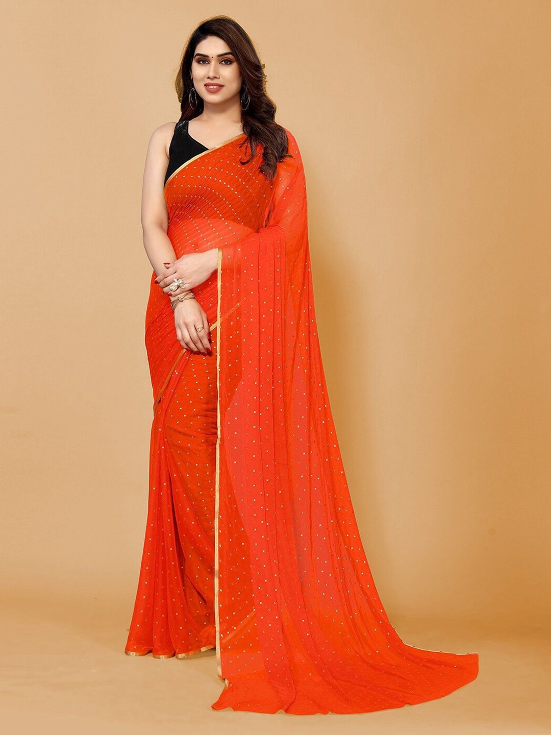 

SWADESI STUFF Women Pure Georgette Saree With Zari Border, Orange