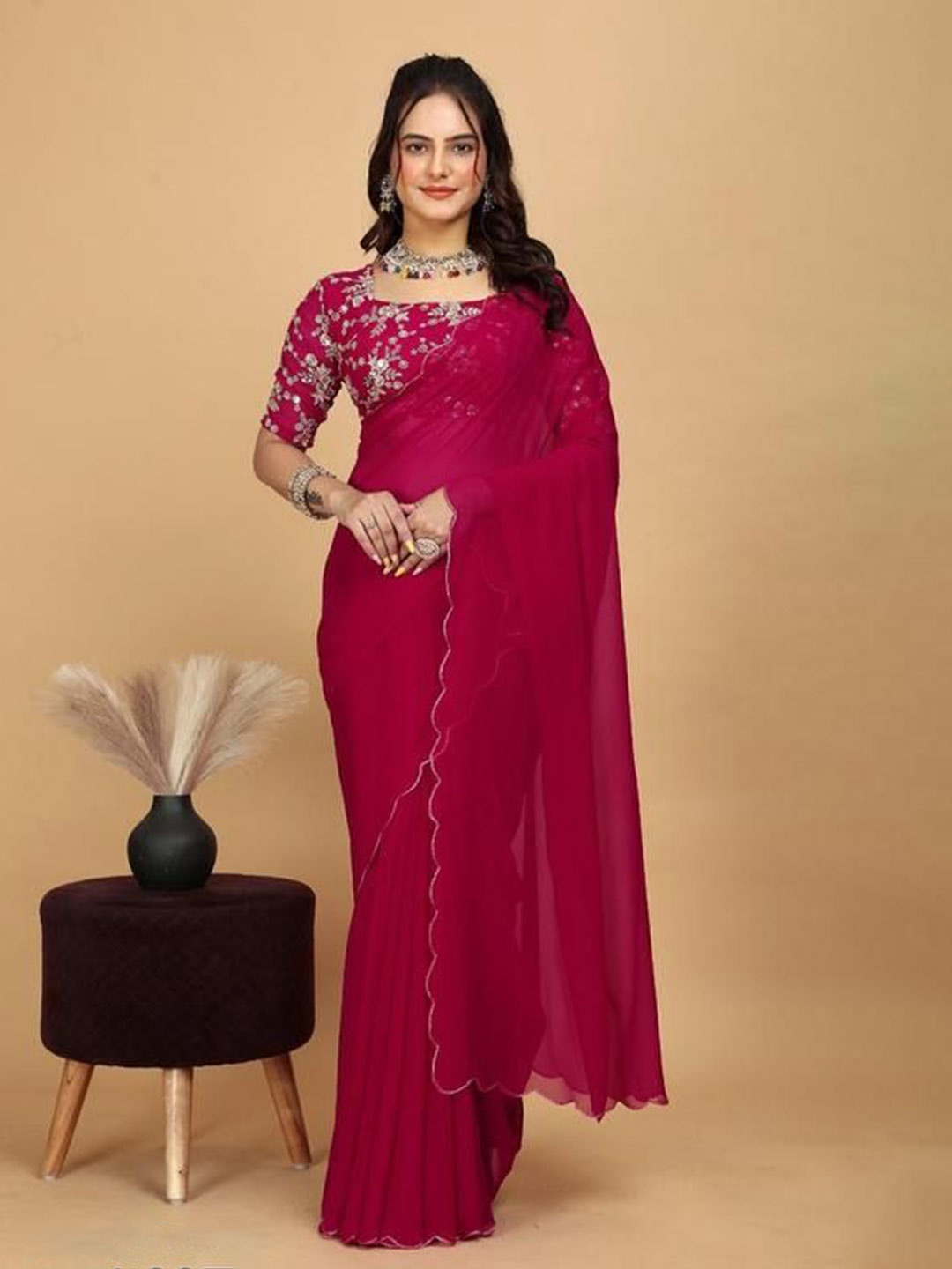 

SWADESI STUFF Gotta Patti Pure Georgette Saree, Pink