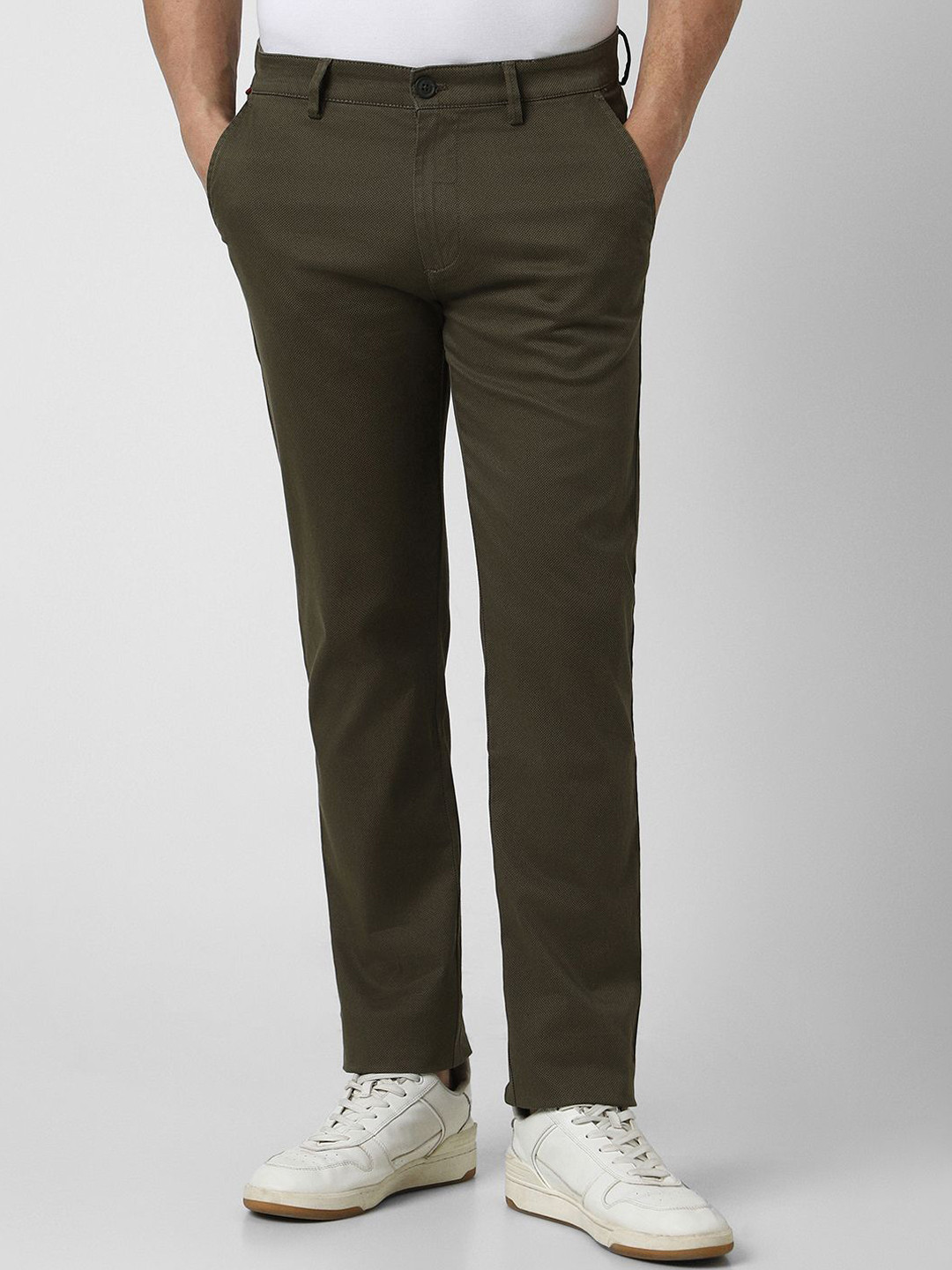 

Peter England Casuals Men Super Slim Fit Mid-Rise Trouser, Olive
