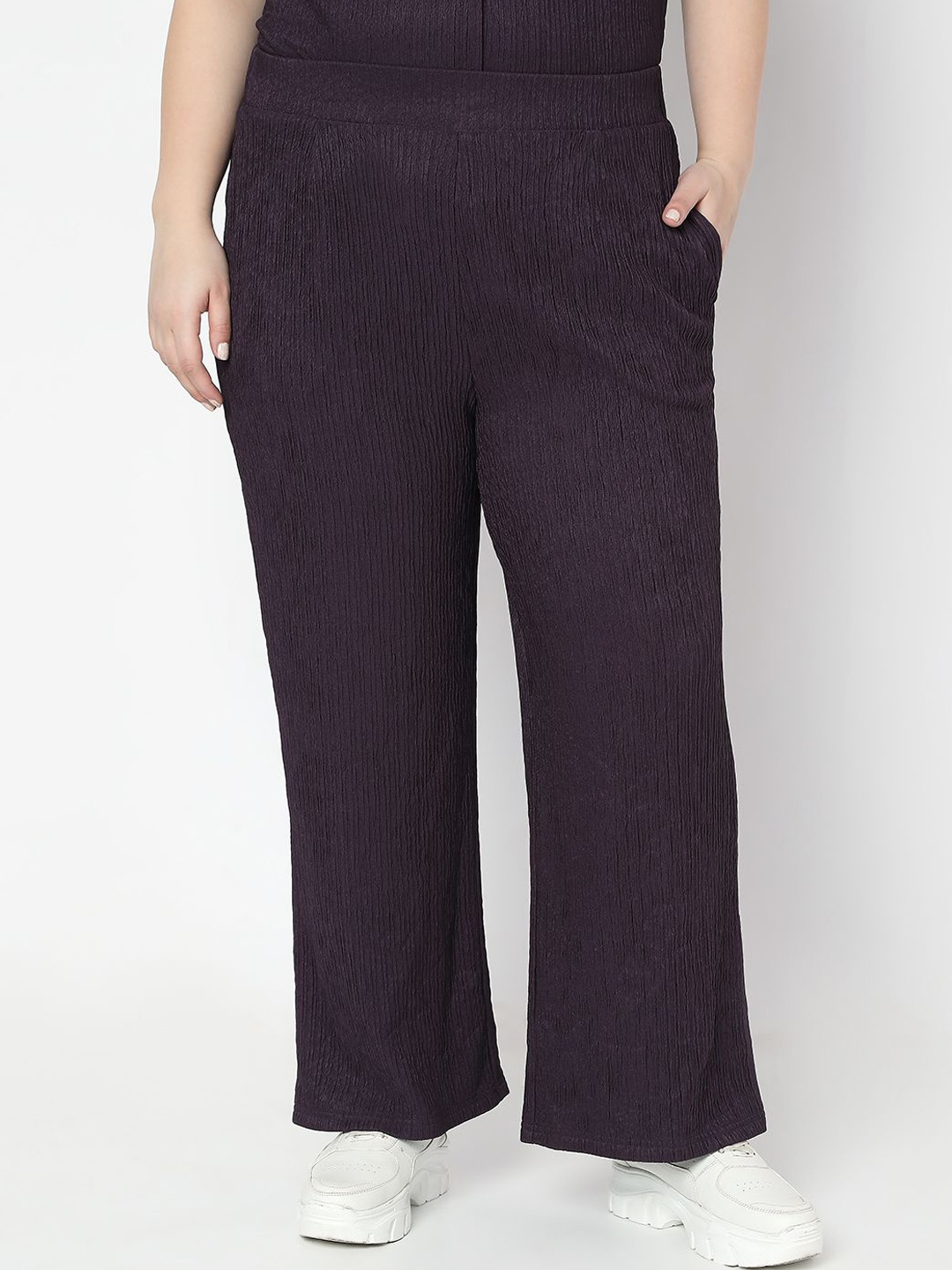 

VERO MODA CURVE Women Textured Straight Fit High-Rise Pleated Culottes Trousers, Purple