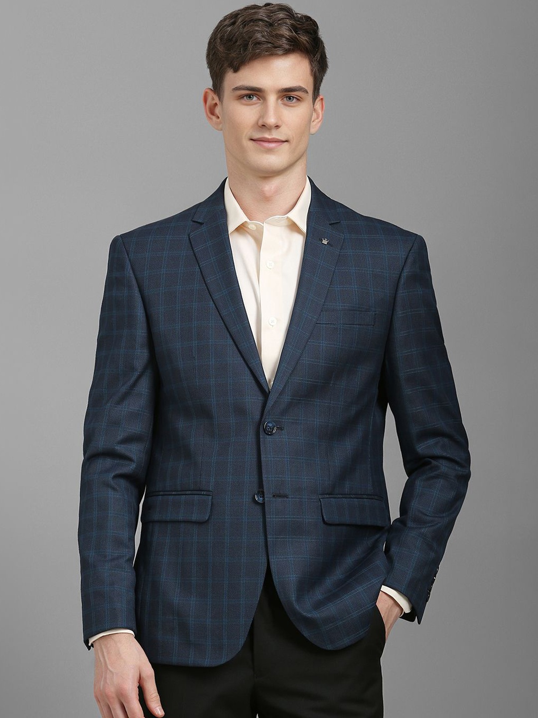 

Louis Philippe Checked Slim-Fit Single Breasted Formal Blazer, Navy blue