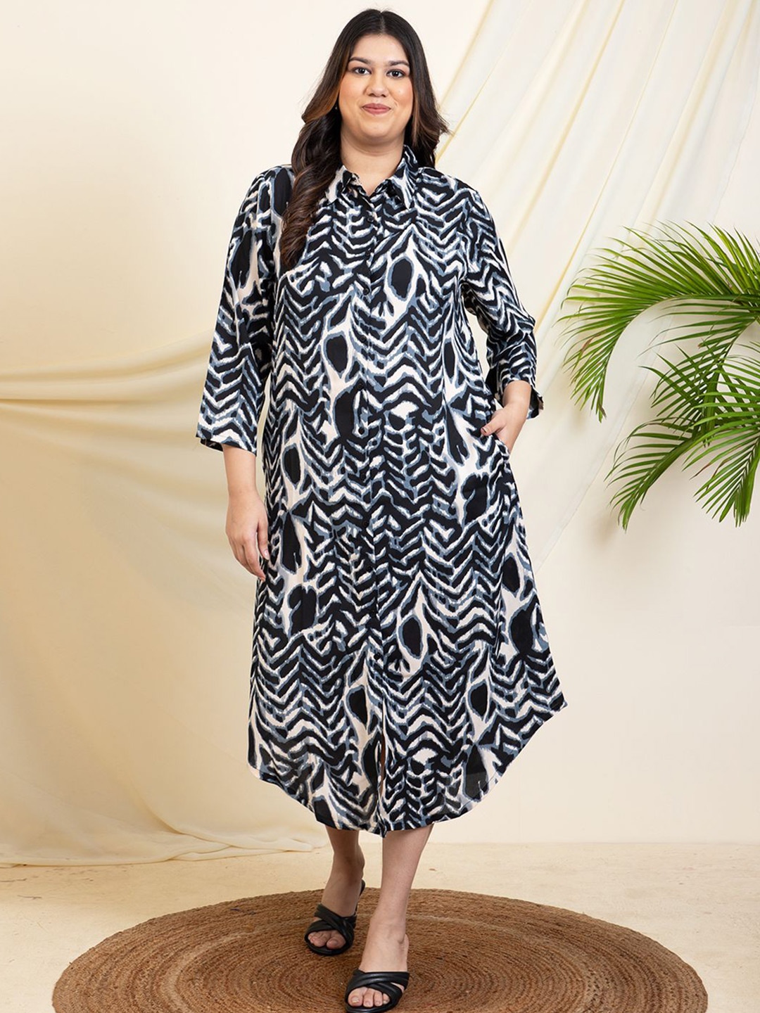 

DEEBACO Women Animal Print Fit & Flare Plus Size Maxi Dress, Black