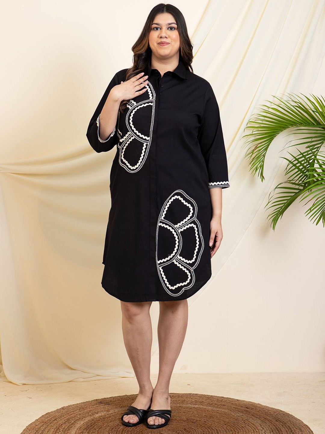 

DEEBACO Plus Size Embroidered Shirt Dress, Black