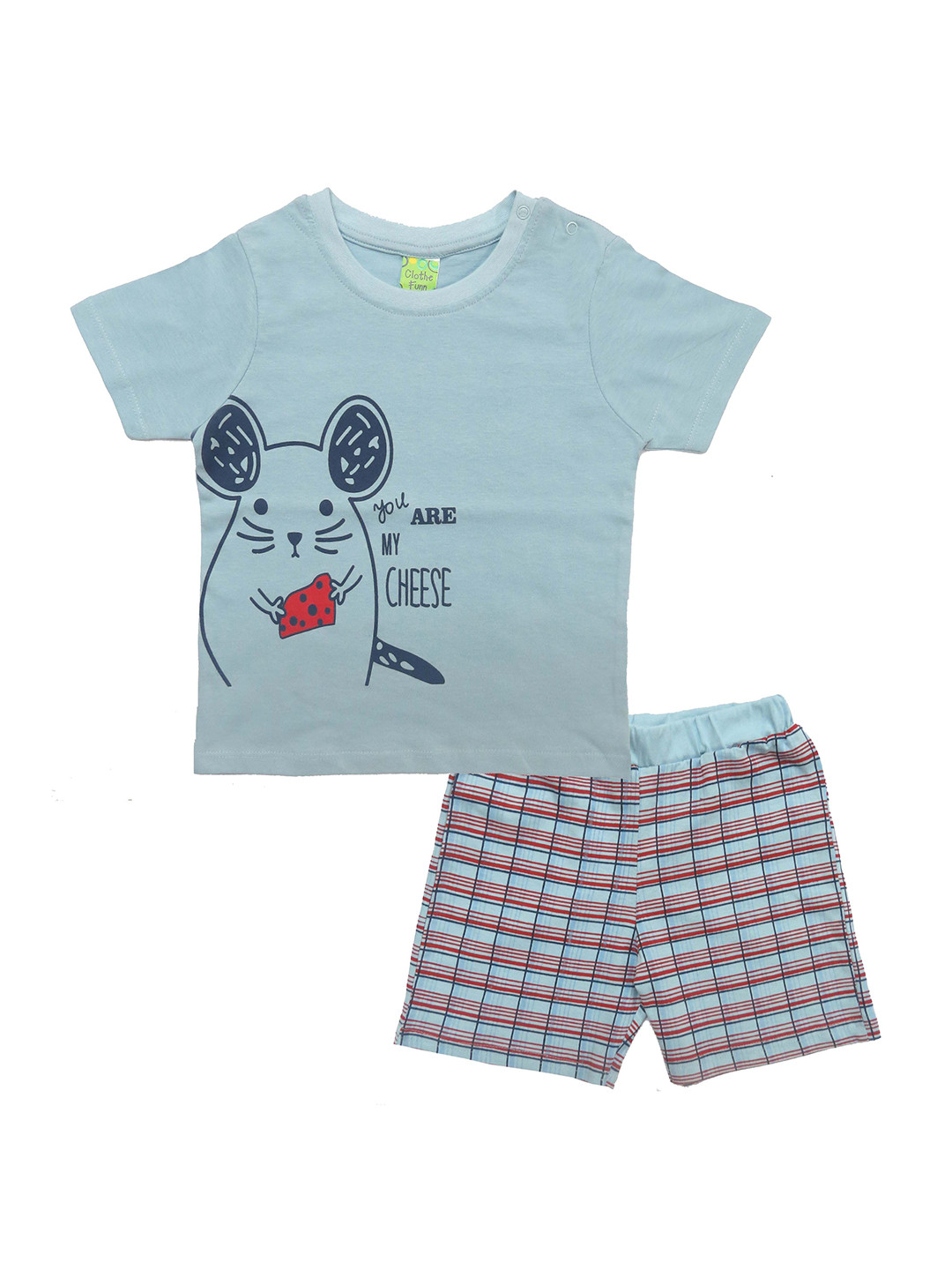 

Clothe Funn Boys Printed Round Neck Shorts Sleeves Pure Cotton T-Shirt With Shorts, Turquoise blue