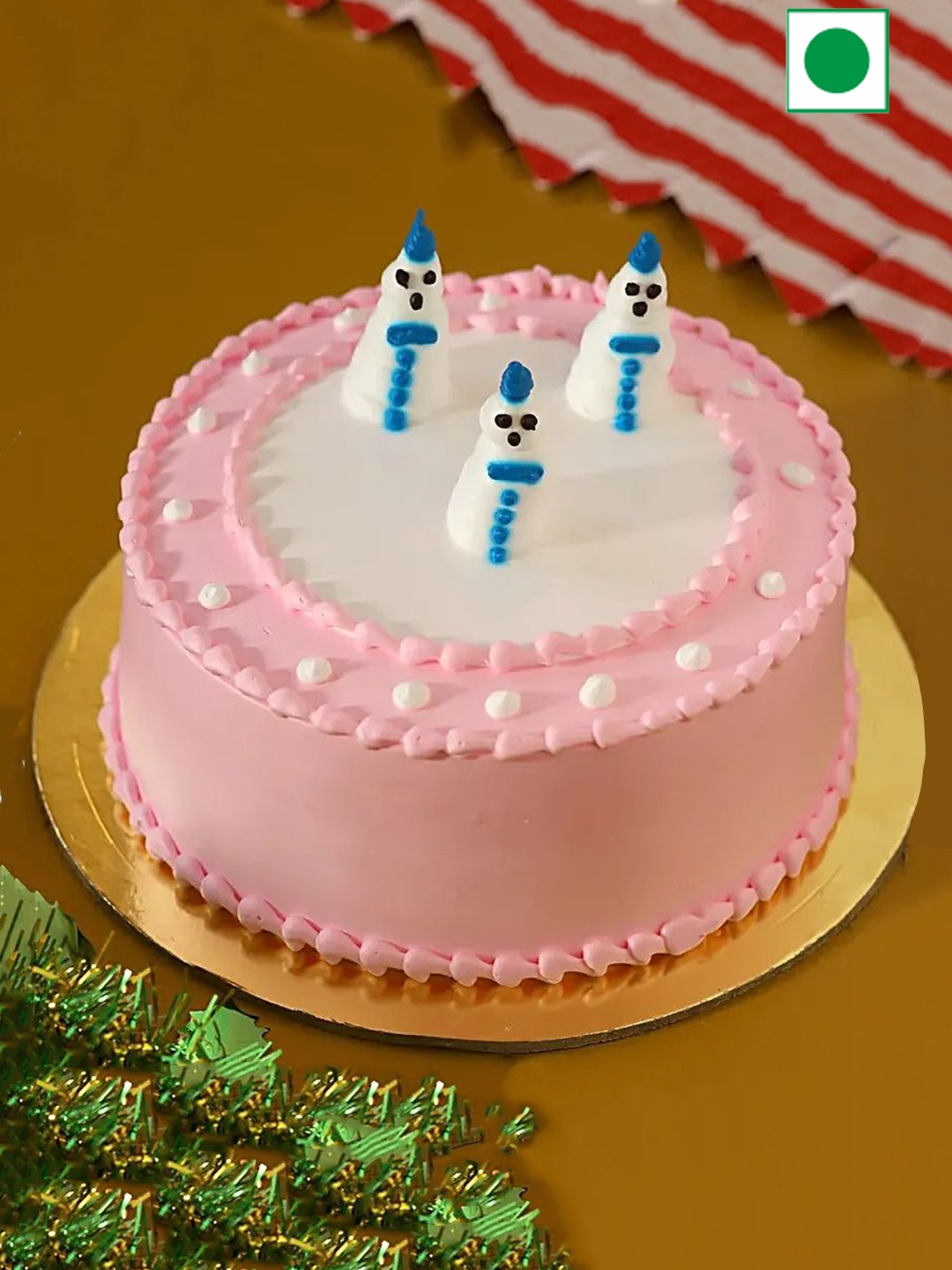 fnp Snowman Black Forest Eggless Round Cake- 2Kg, Pink
