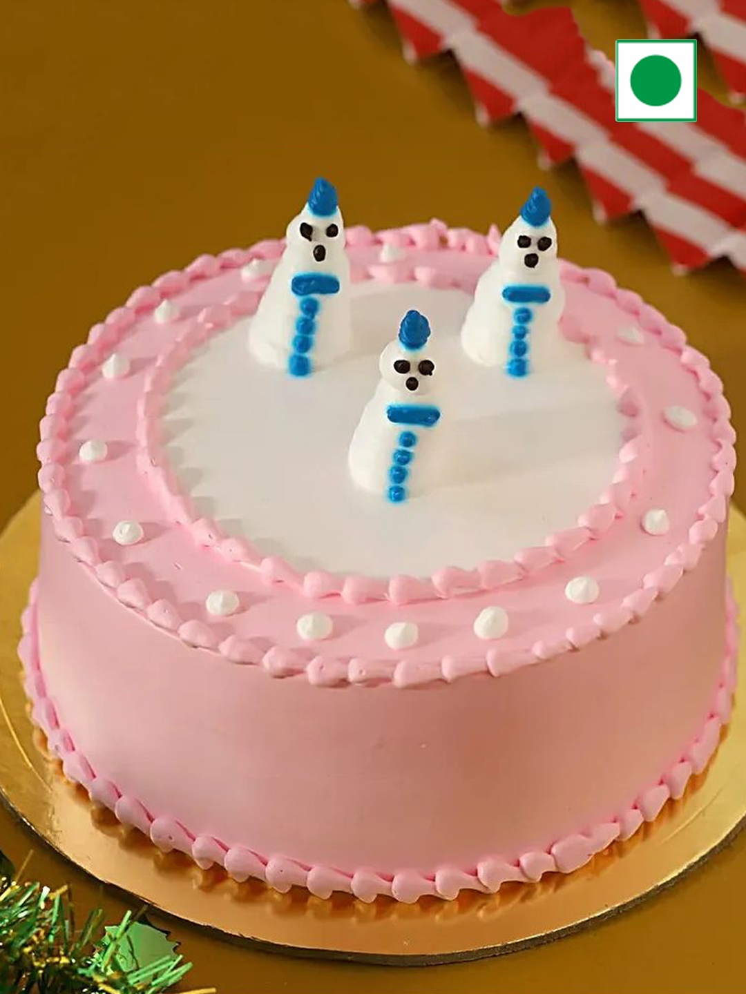 

fnp Snowman Black Forest Flavour Eggless Round Shape Cake- 2Kg, Pink