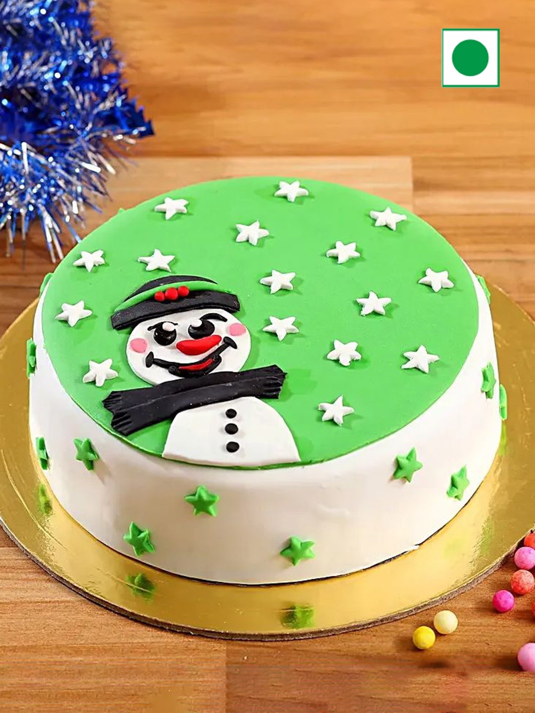 

fnp Snowman With Stars Eggless Chocolate Cake - 3Kg, Green