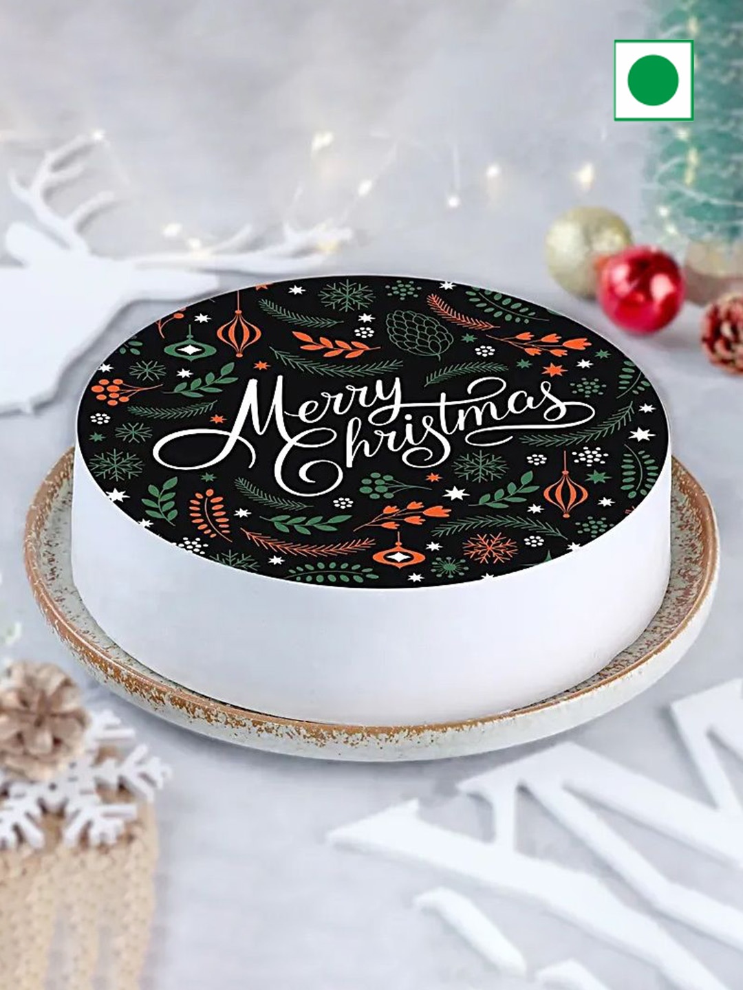 

fnp Merry Christmas Pineapple Flavor Eggless Round Photo Cake 500gms, White