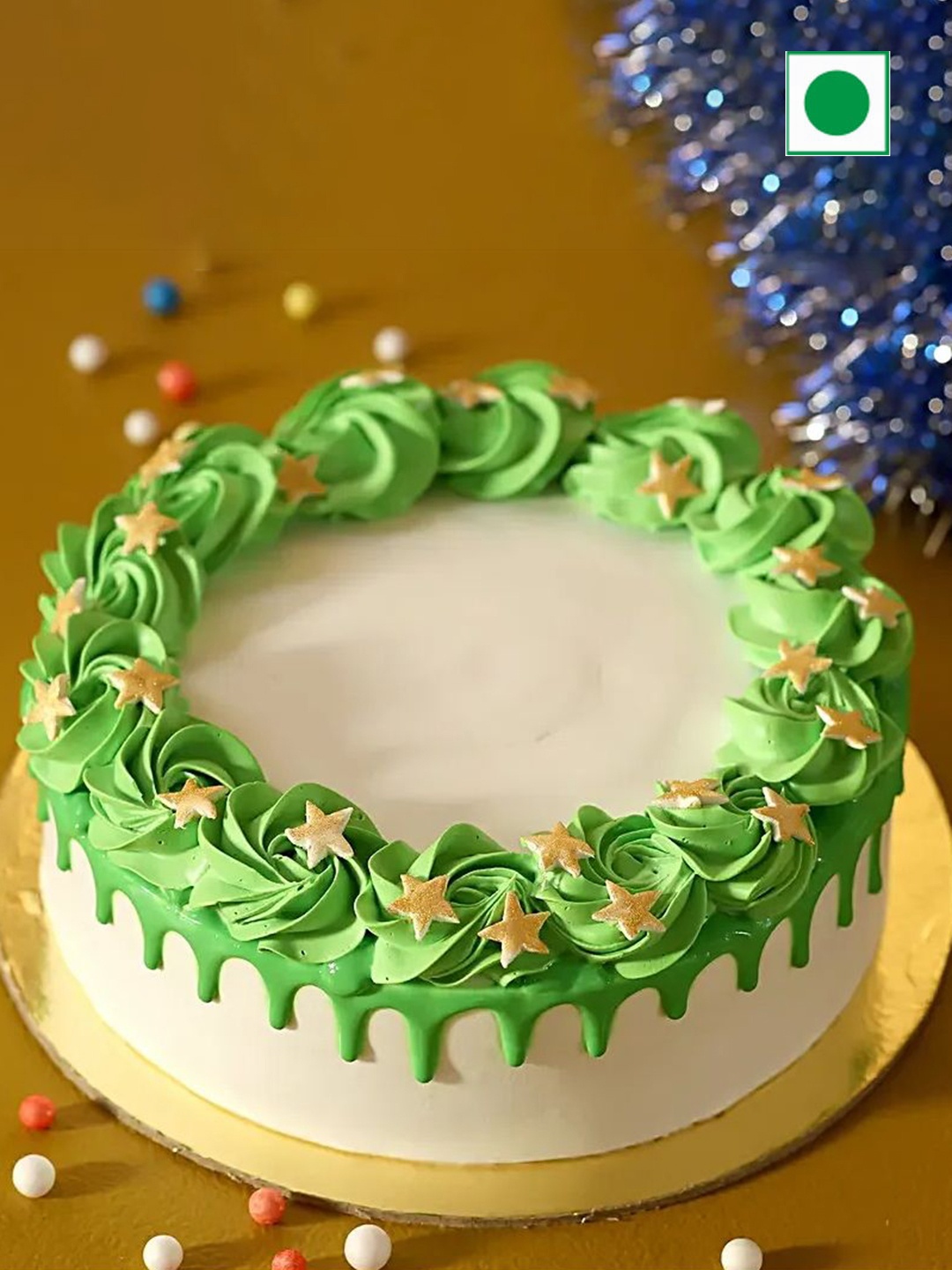 

fnp Xmas Wreath Pineapple Flavor Eggless Round Cake 2 Kg, Green