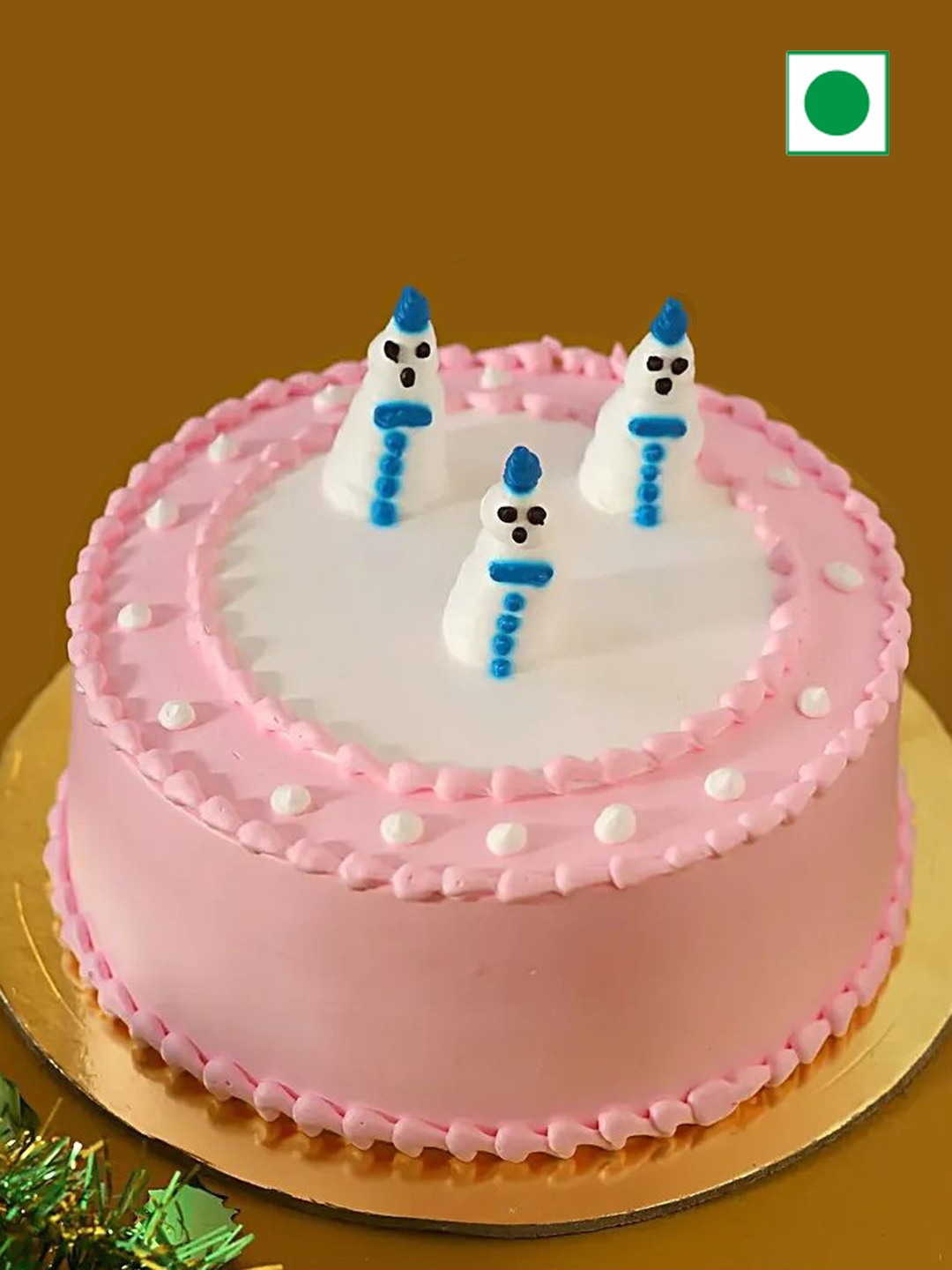 

fnp Snowman Black Forest Flavor Round Cake 500 gm, Pink