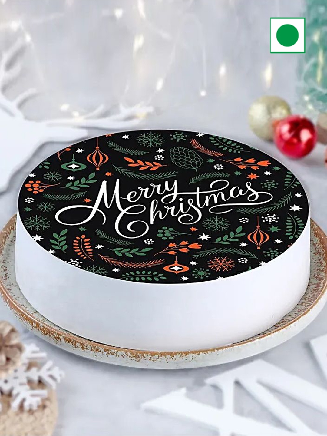 

fnp Merry Christmas Pineapple Flavor Eggless Round Cake 1Kg, White