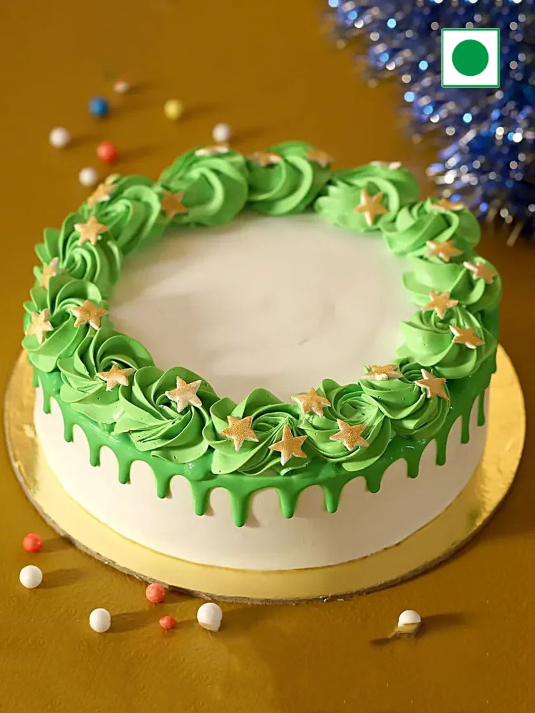 fnp Xmas Wreath Eggless Pineapple Flavor Round Cake 1Kg, Green