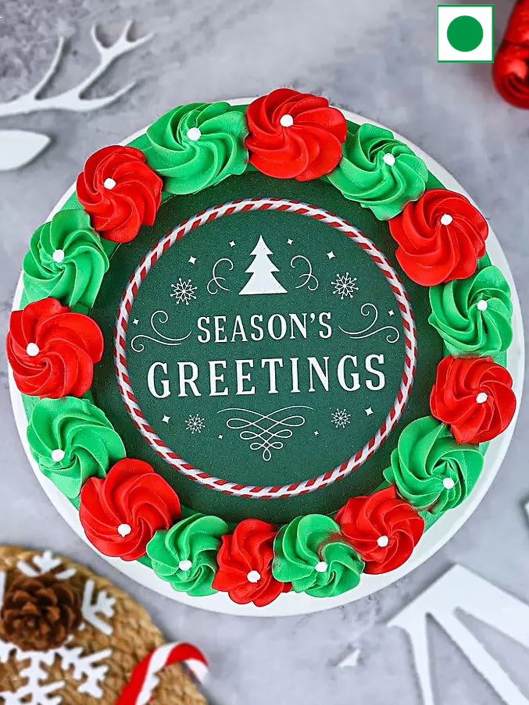 

fnp Seasons Greetings Eggless Chocolate Round Cake 1Kg, Red