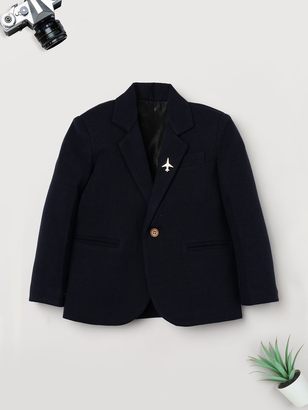 Ridokidz Boys Tailored-Fit Single Breasted Blazer, Navy blue