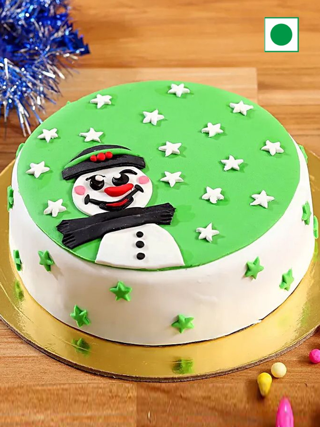 

fnp Snowman With Stars Chocolate Flavor Eggless Round Cake-1kg, White