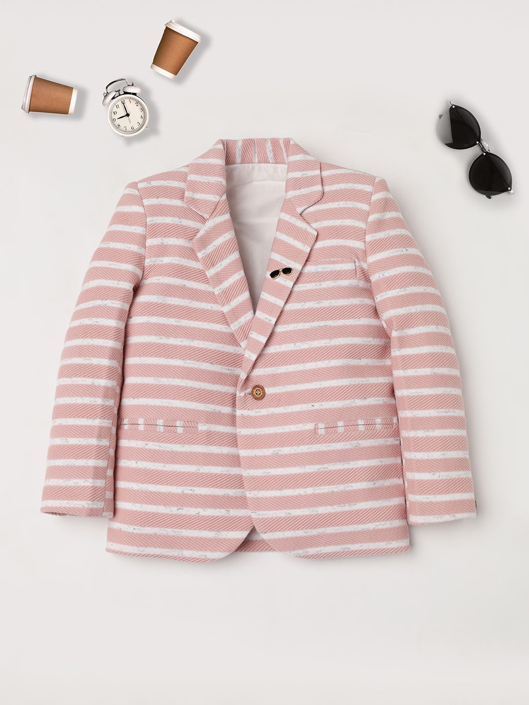 

Ridokidz Boys Striped Tailored-Fit Notched Lapel Single Breasted Blazer, Pink