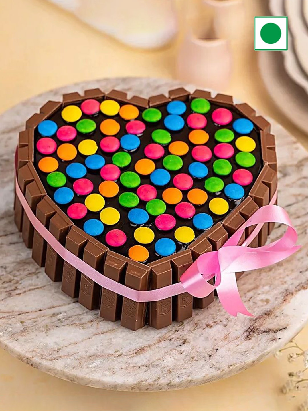 

fnp Chocolate Kitkat Flavour Heart Shape Cake-Half Kg, Brown