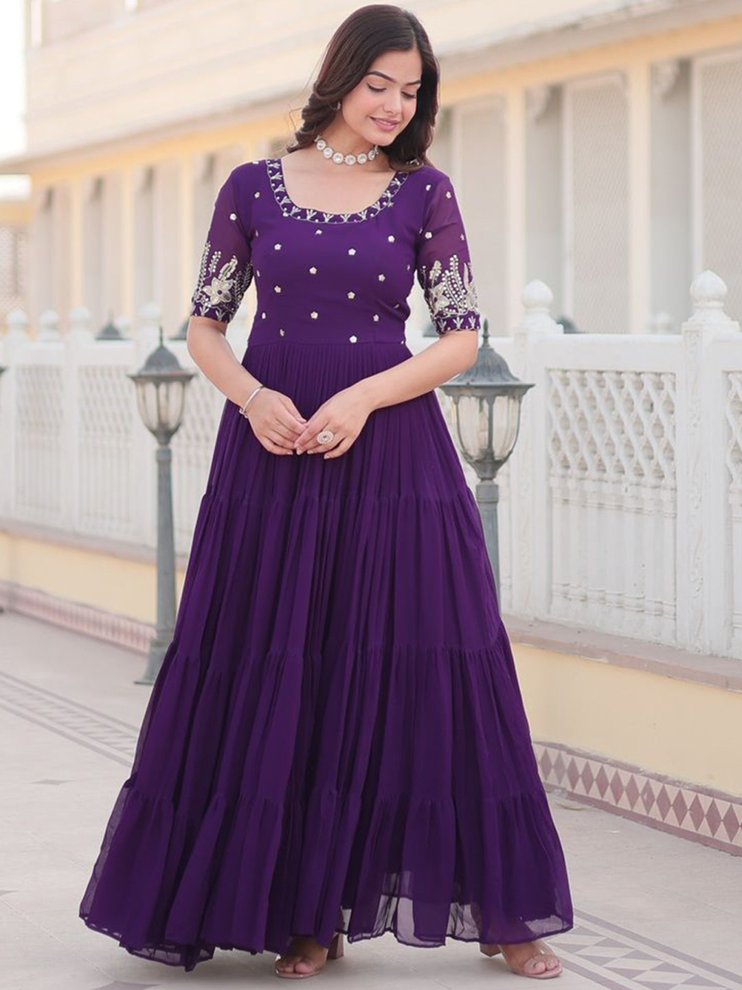 

Fashionuma Embroidered Flared Maxi Ethnic Dress, Purple