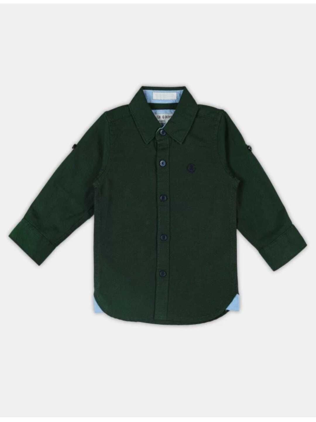 

TINIBERRY Unisex Kids Comfort Spread Collar Solid Cotton Casual Shirt, Green