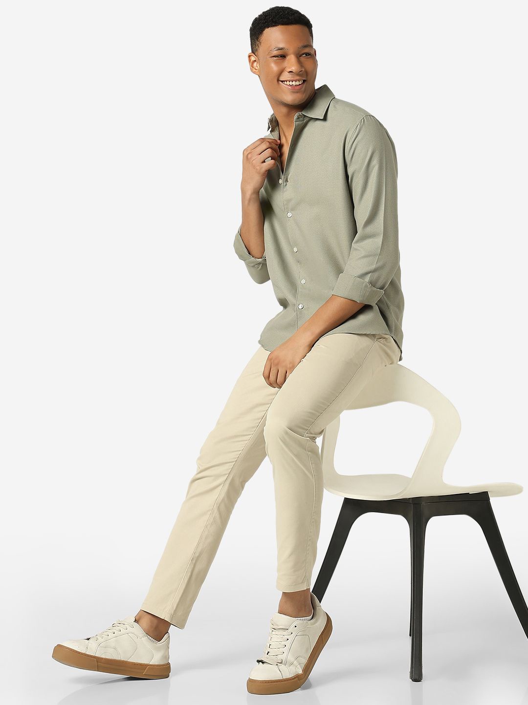

R&B Men Spread Collar Solid Casual Shirt, Green