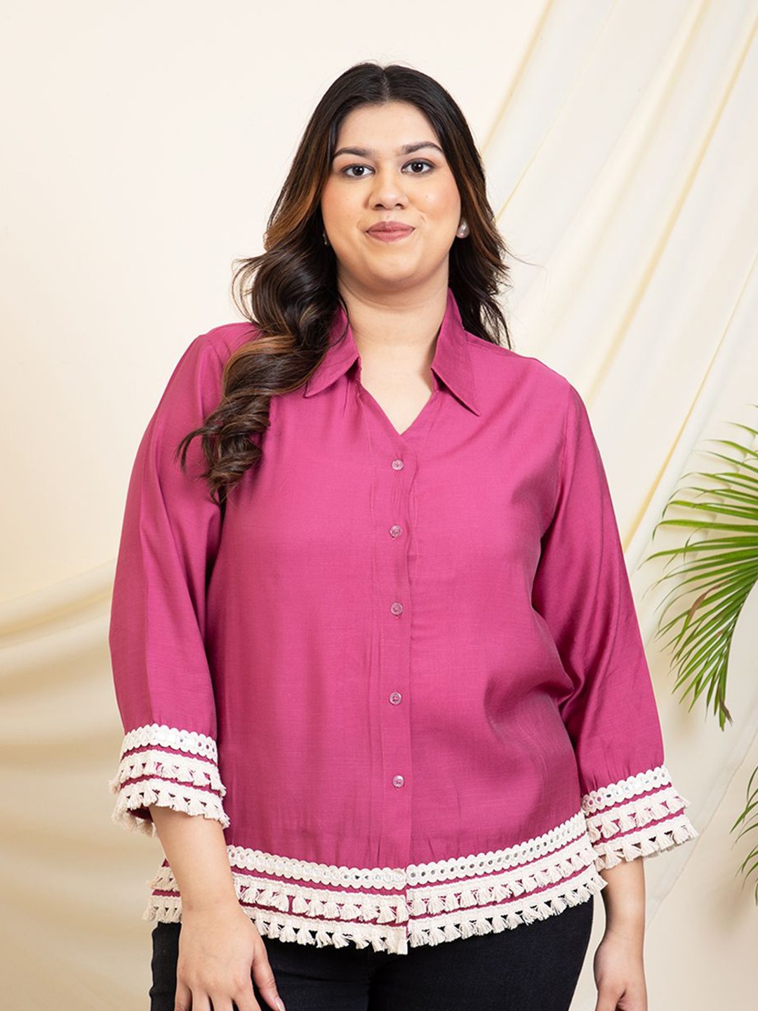 

DEEBACO Women western Relaxed Fit Lace Inserts Solid Casual Shirt, Purple