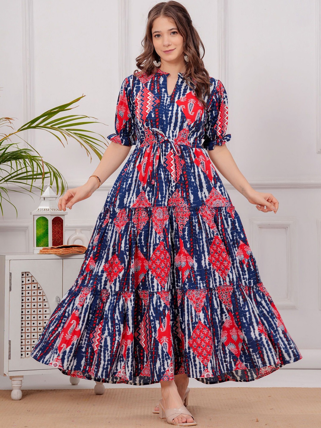 

SITA FASHION HUB Women Printed Fit & Flare Cotton Dress, Red