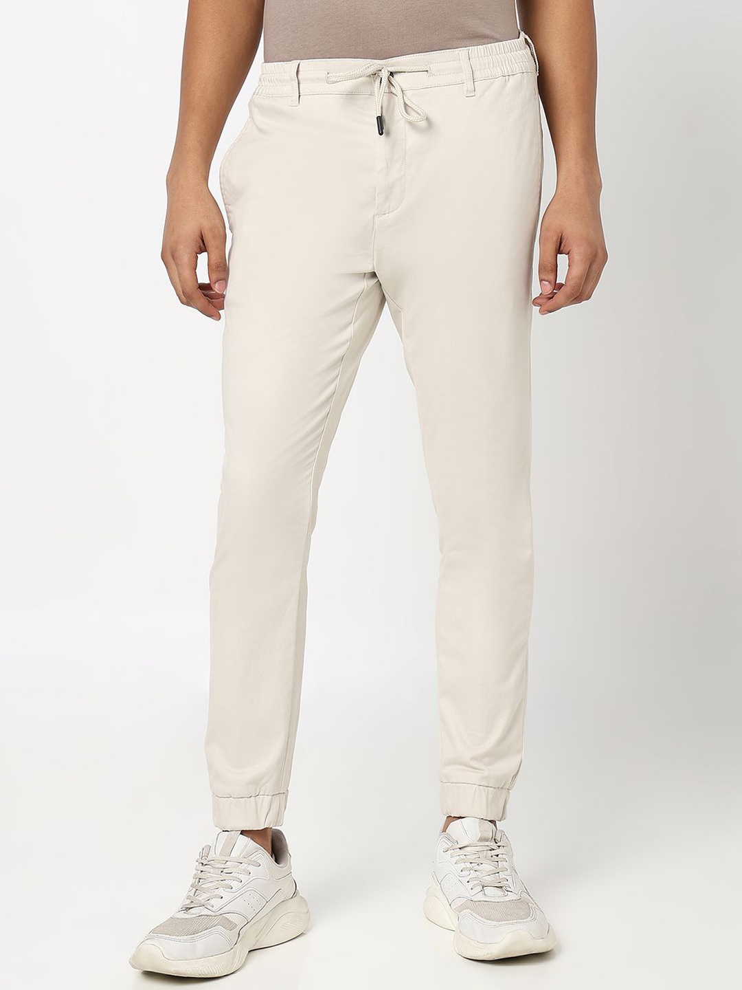 

R&B Men Cotton Regular Fit Mid Rise Joggers, White