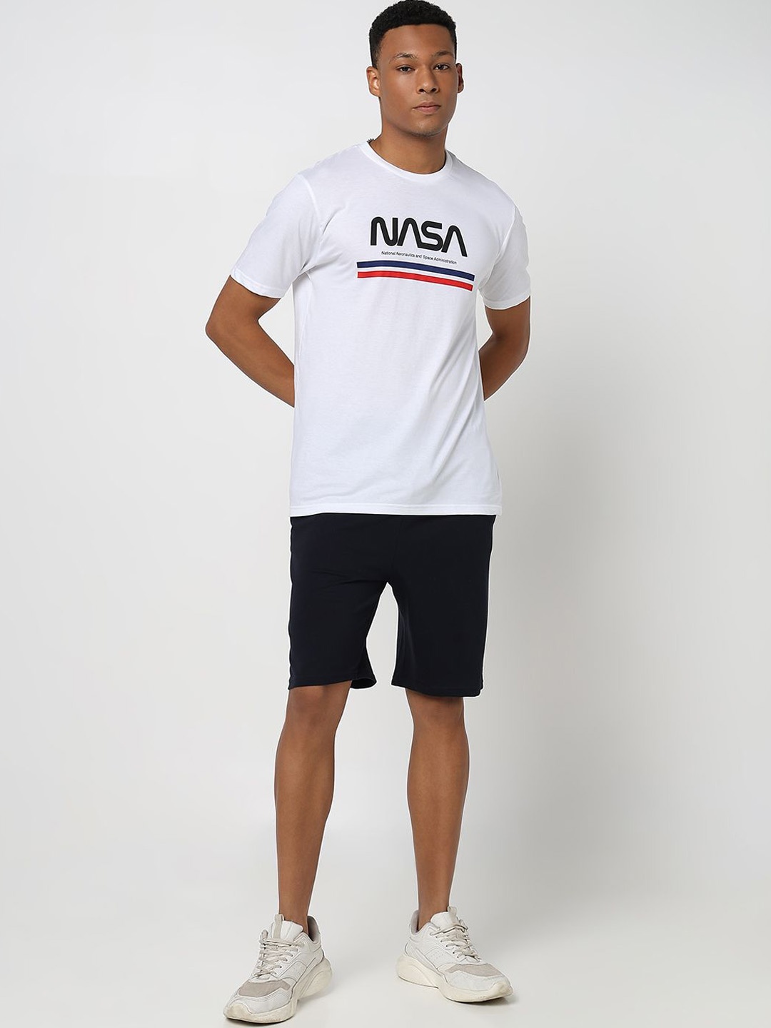 

R&B Printed Short Sleeves Pure Cotton T-Shirt & Shorts, Black