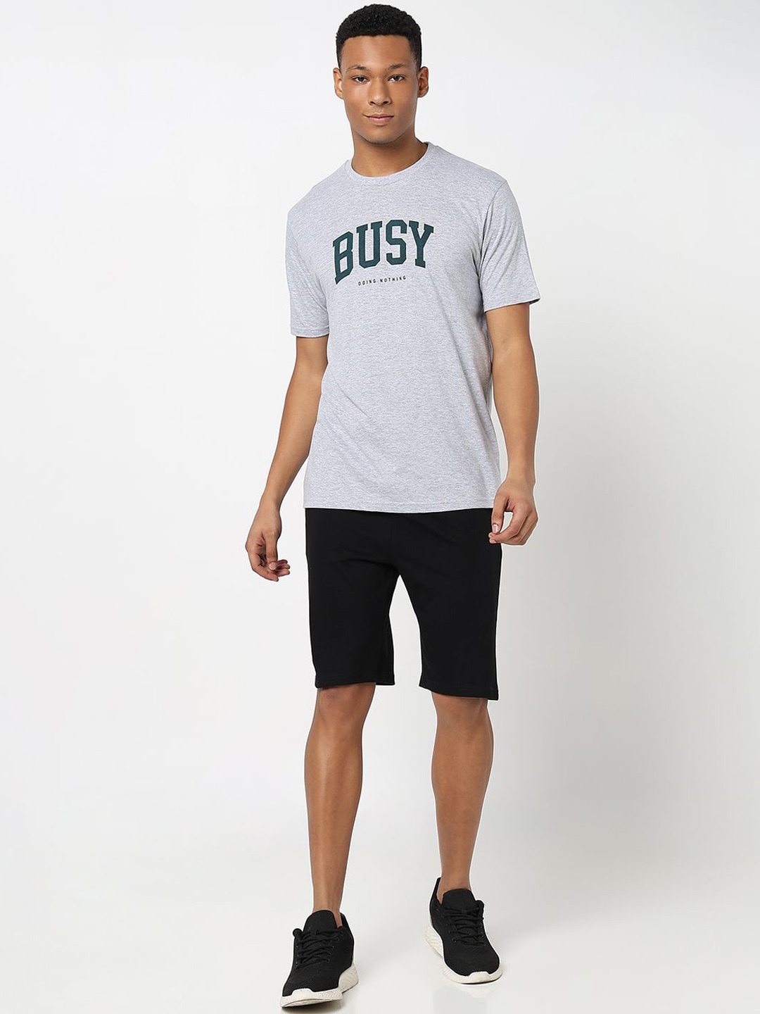 

R&B Printed Pure Cotton T-Shirt With Shorts, Black
