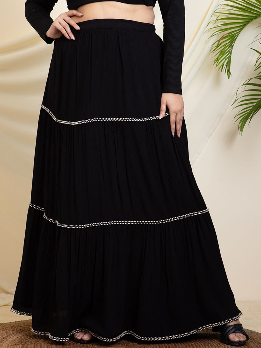 

DEEBACO Women Plus Size Tiered Maxi Skirts, Black
