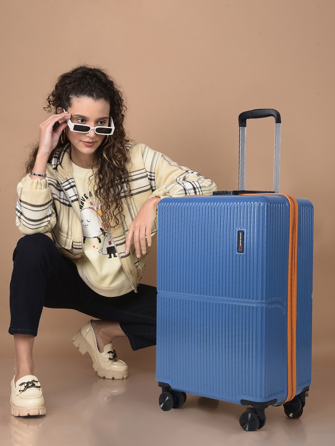 

MOVE-MEANT Glide Hard Sided Compression Straps Cabin Trolley Suitcase, Blue