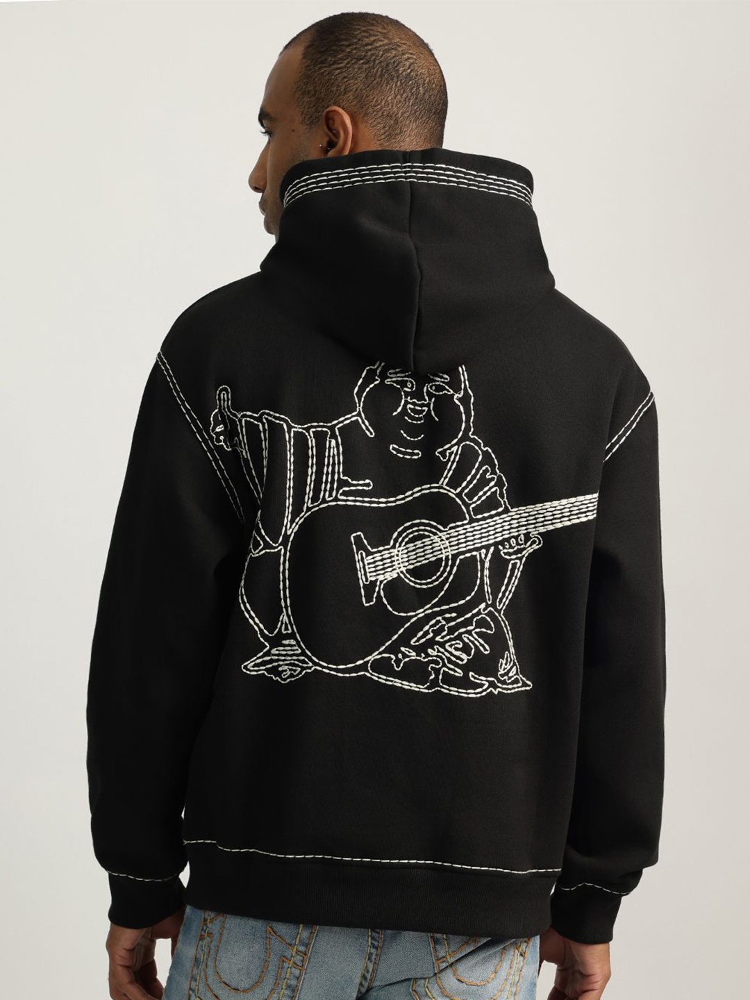 True Religion Men Self Design Hooded Cotton Sweatshirt, Black