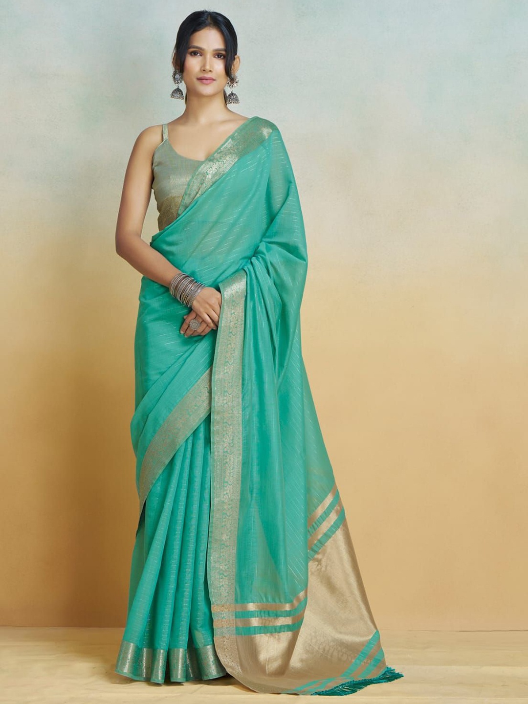 

Mitera Zari Pure Cotton Chanderi Saree, Blue