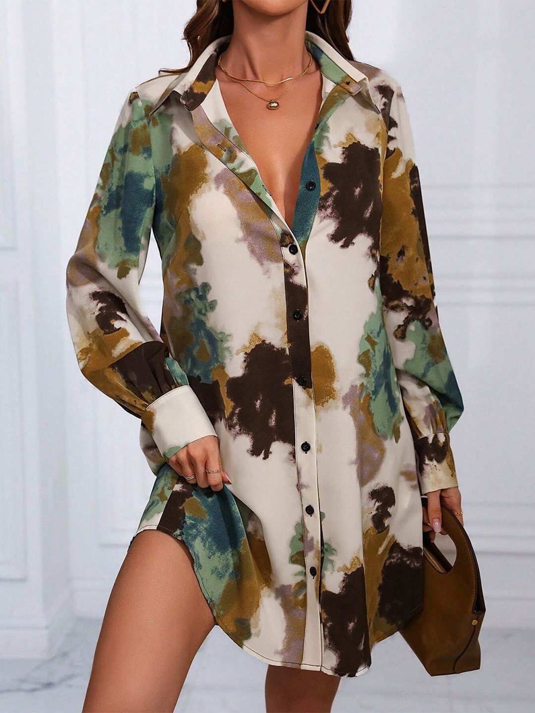 

LITZO Woman Women Colourblocked Printed A-Line Dress, Green