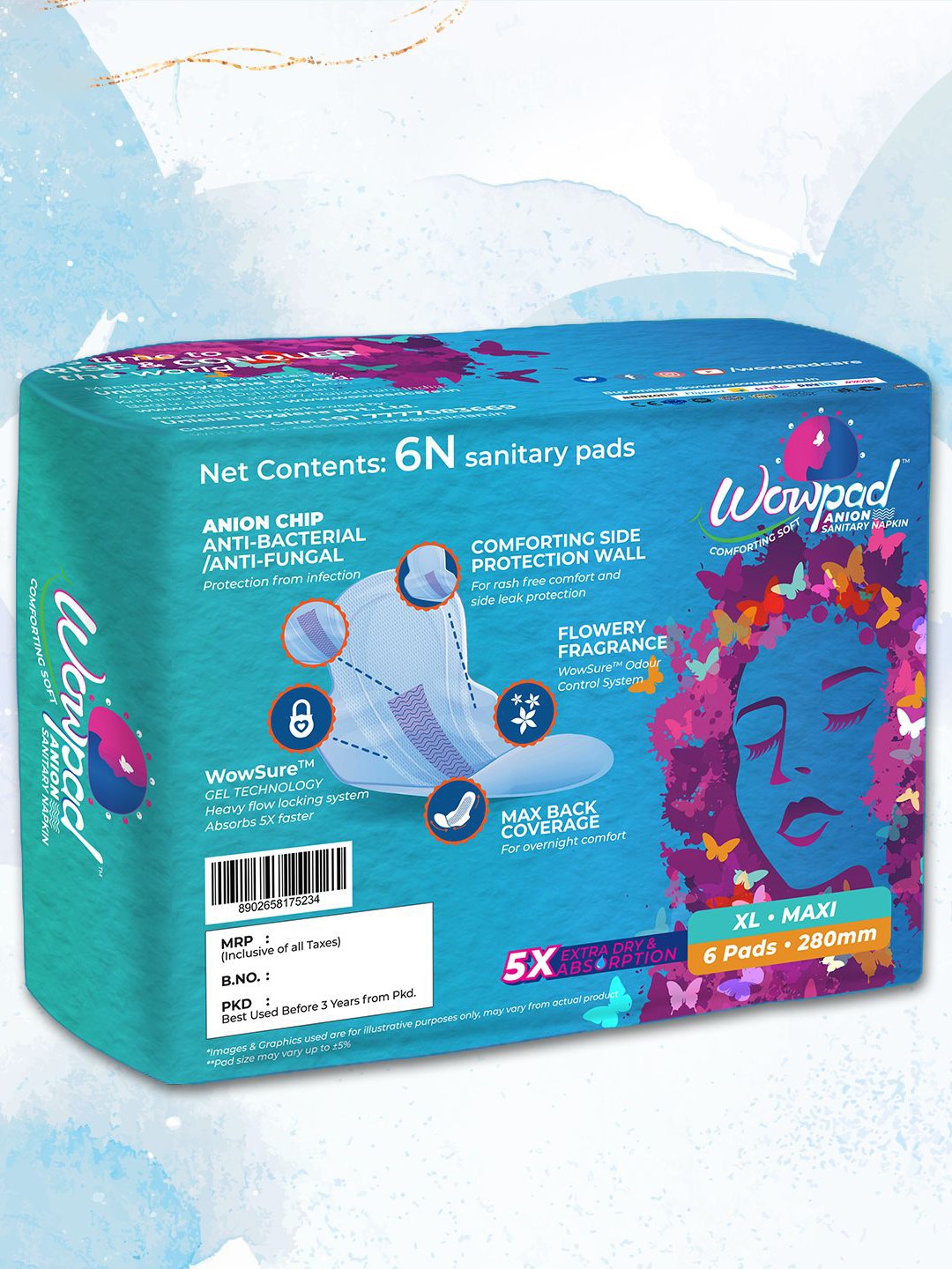 

Wowpad Set Of 4 Ultrathin Anion Chip Absorb Heavy Flow Quickly Sanitary Napkin - 6 Pcs- XL, Blue