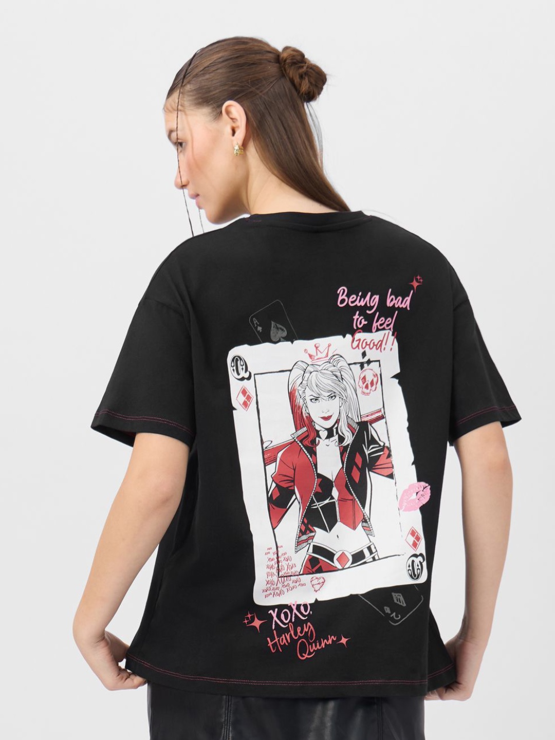 

The Souled Store Women Graphic Printed Round Neck Cotton Oversized T-shirt, Black