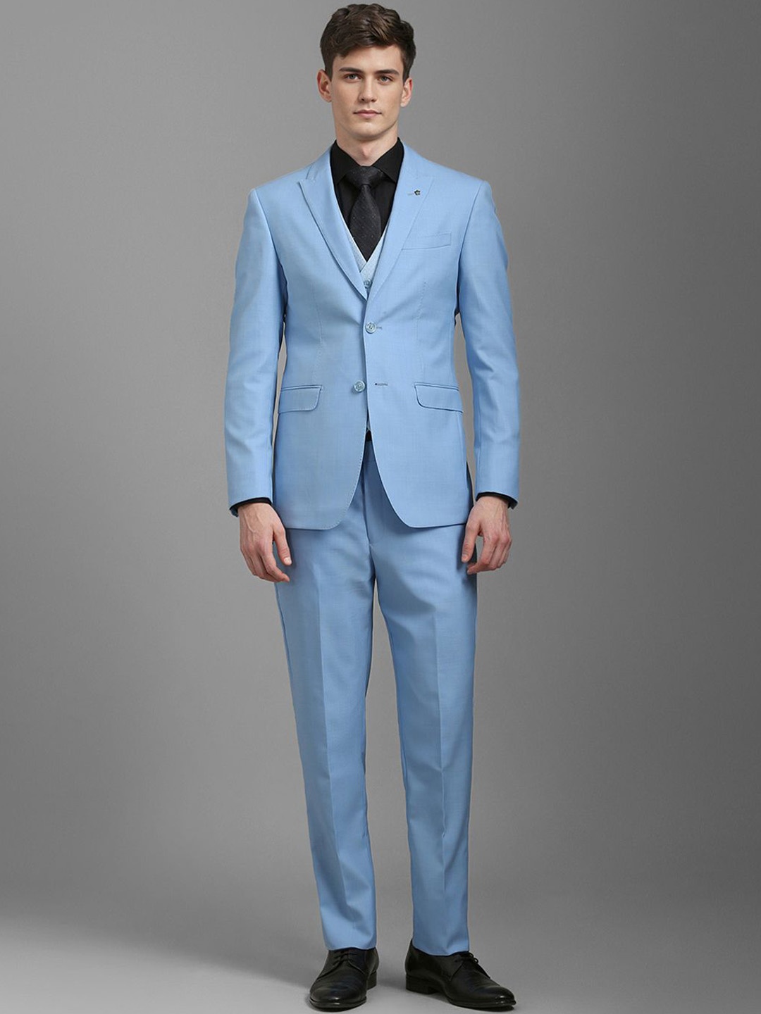

Louis Philippe Men Slim Fit Single Breasted Three Piece Suit, Blue